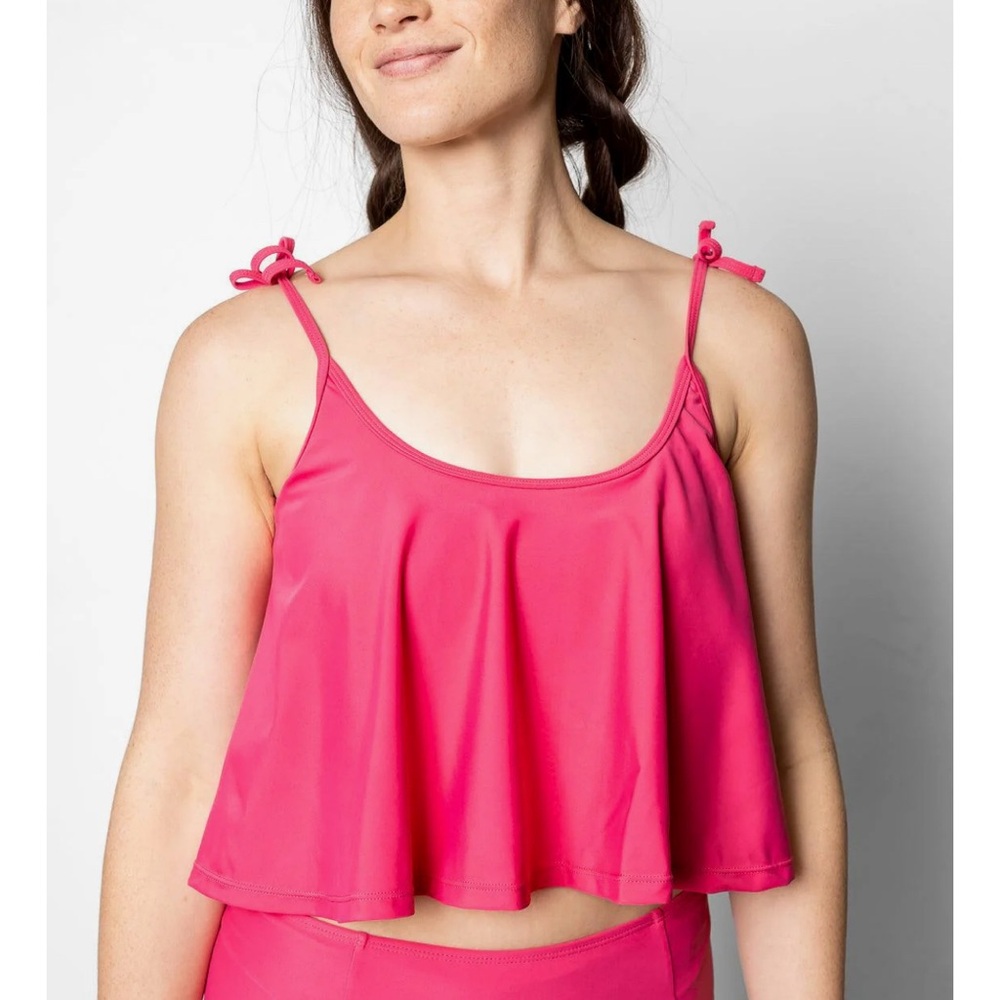 Kortni Jeane Red Flowy Bikini Tankini Top - Picture 6 of 7